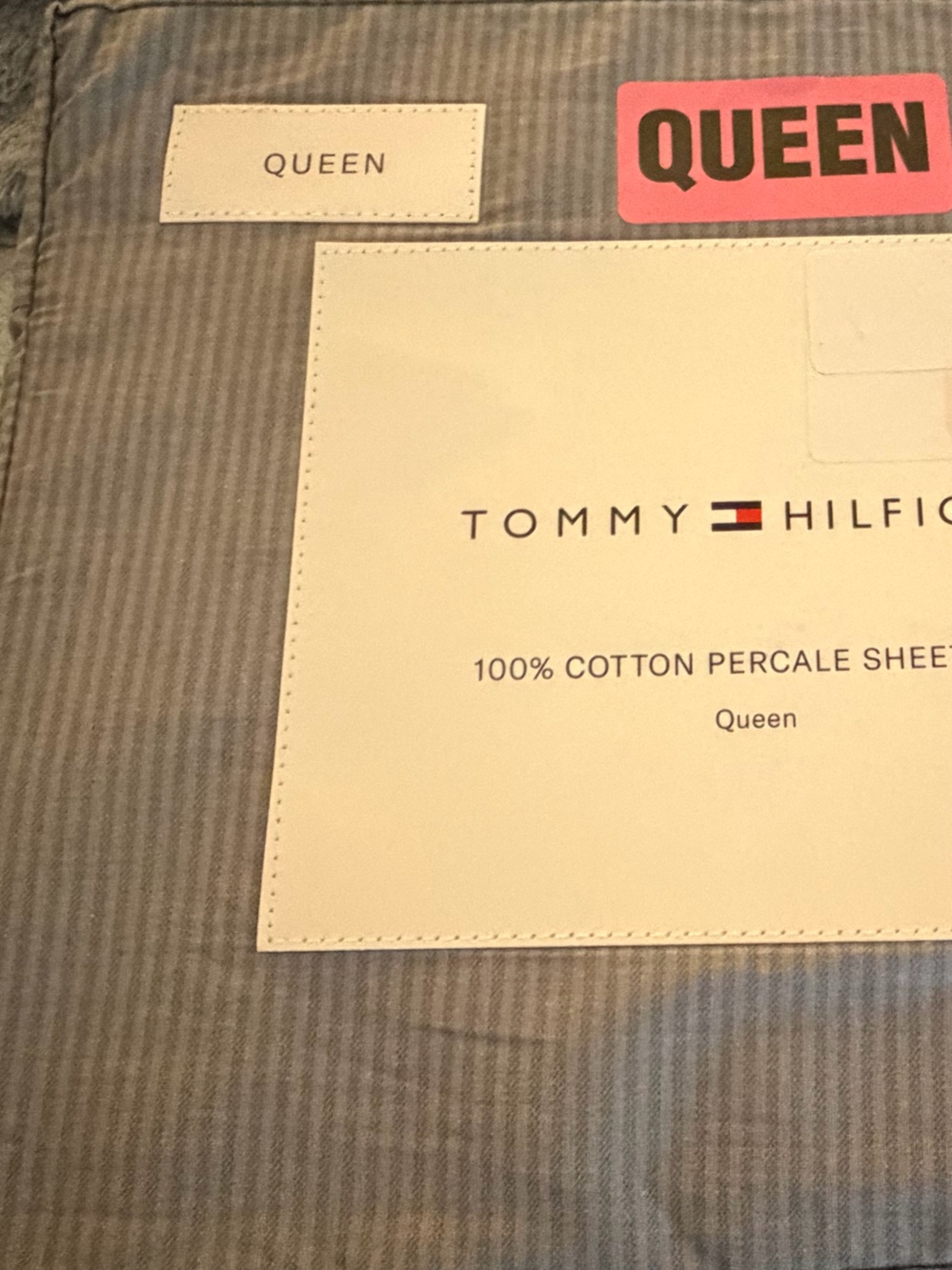 Tommy Hilfiger Gray Pinstripe Cotton Percale Queen Sheet Set